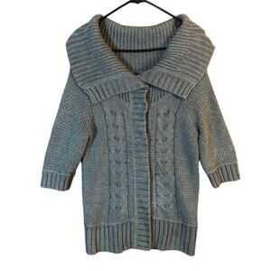 Express Womens Sweater Gray Cable Knitted Wide Shawl Neck 3/4 Sleeve Medium